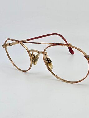 Luxottica Cambridge GEP Gold Red Aviator Sunglasses Frame w Flexhinge Italy 50mm